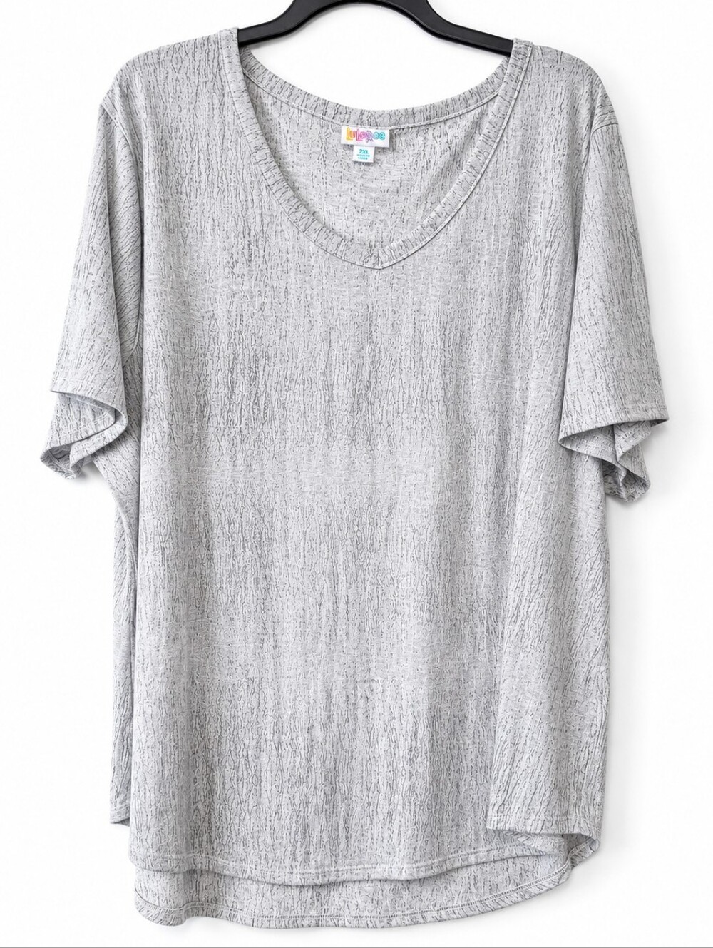 LuLaRoe Heather Gray Textured Woodgrain Print Perfect T Tunic Size 2XL